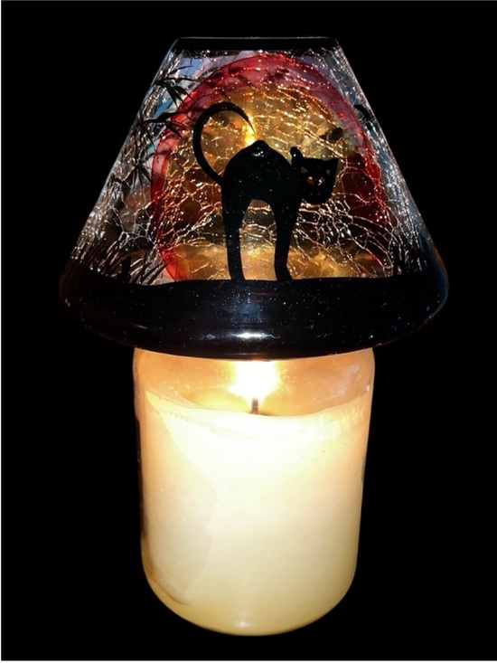 Yankee Candle Other - RARE Yankee Candle Halloween Black Cat Crackle Glass Large Jar Shade Retired VTG